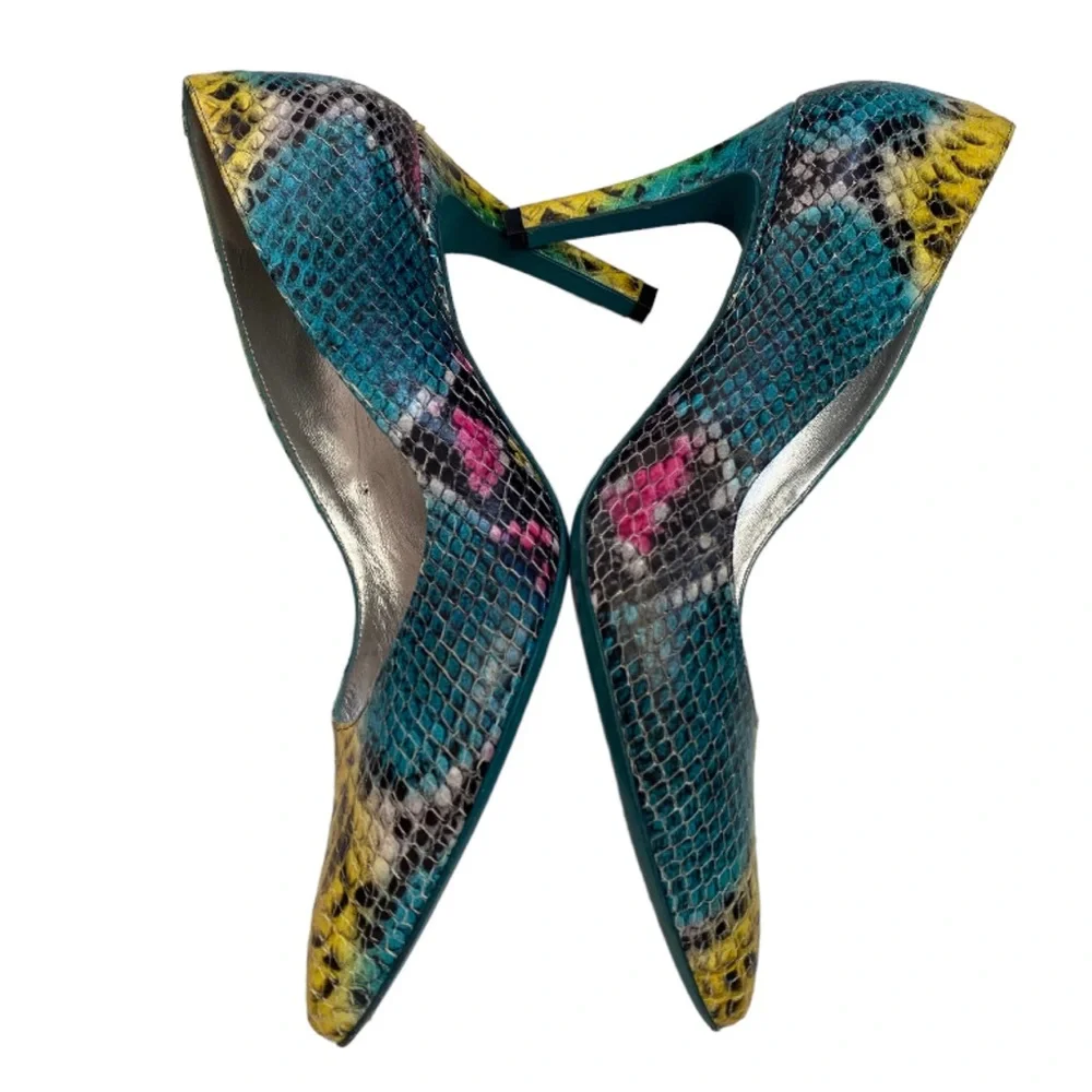 Y2K FREE LANCE Leather Multicolor Snakeskin Heels - Picture 8 of 16